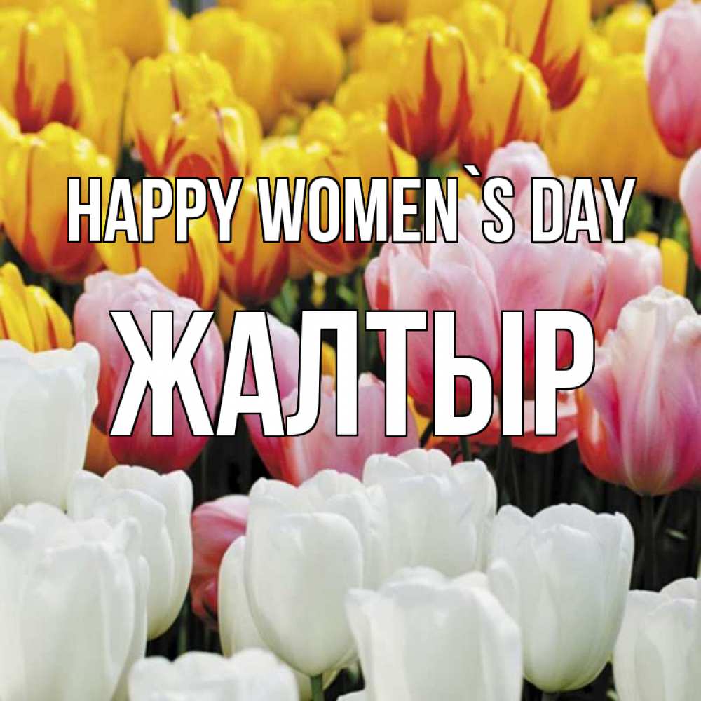 Greetings card с именем, Жалтыр happy women`s day разноцветные цветы Greetings with text for free download 